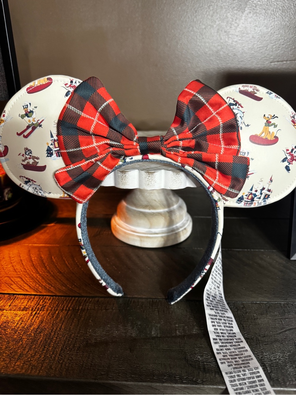 Disney Christmas Holiday Plaid Bow Minnie Ears
